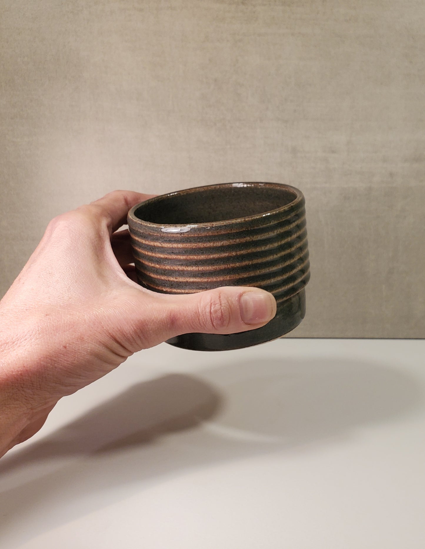 Ribbed Ceramic Cortado Cup - Blue Spruce Glaze / Colorado Pottery