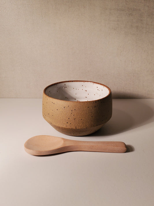 Modern Speckle Salt Bowl w/ Wooden Spoon
