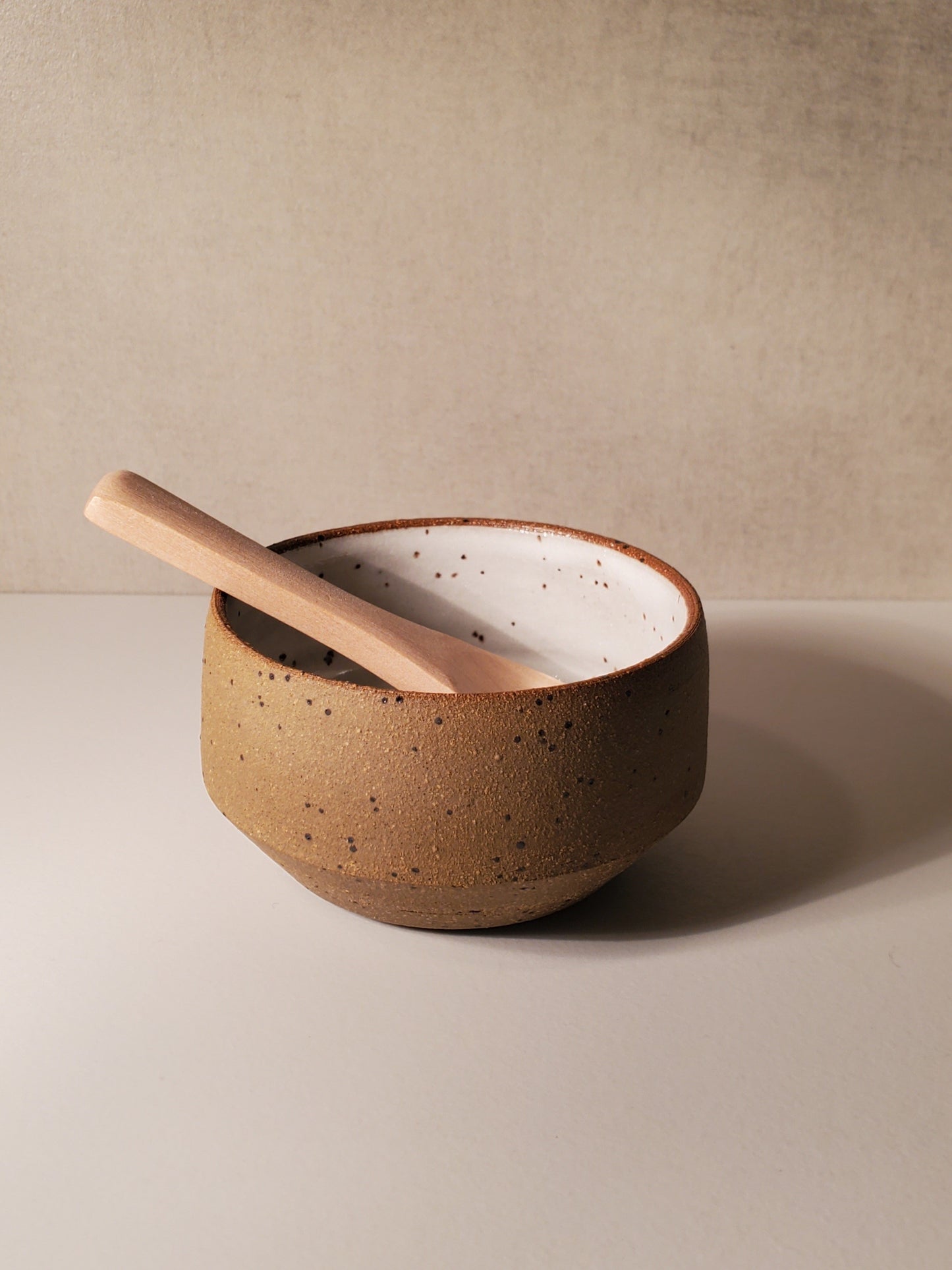 Modern Speckle Salt Bowl w/ Wooden Spoon