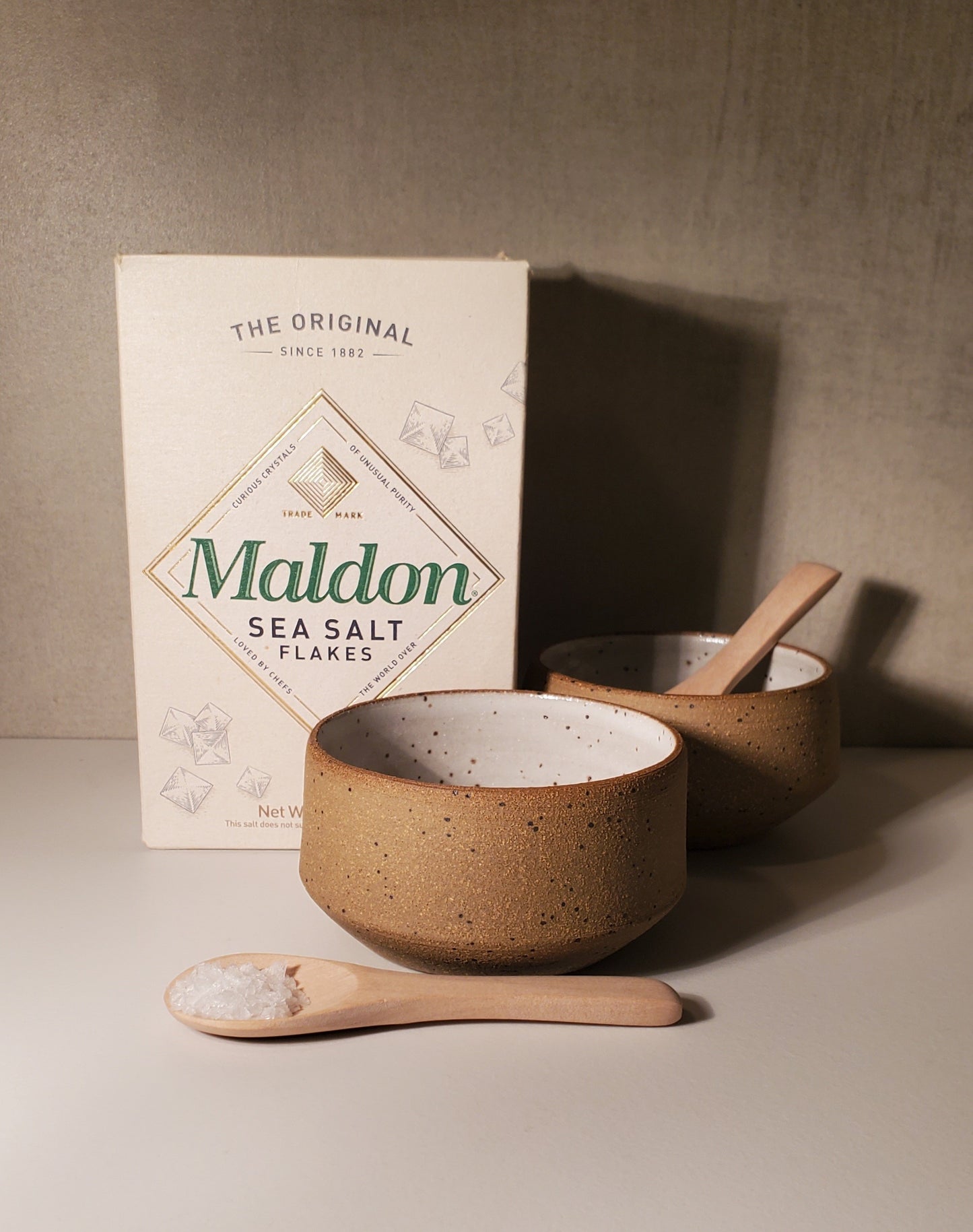 Modern Speckle Salt Bowl w/ Wooden Spoon