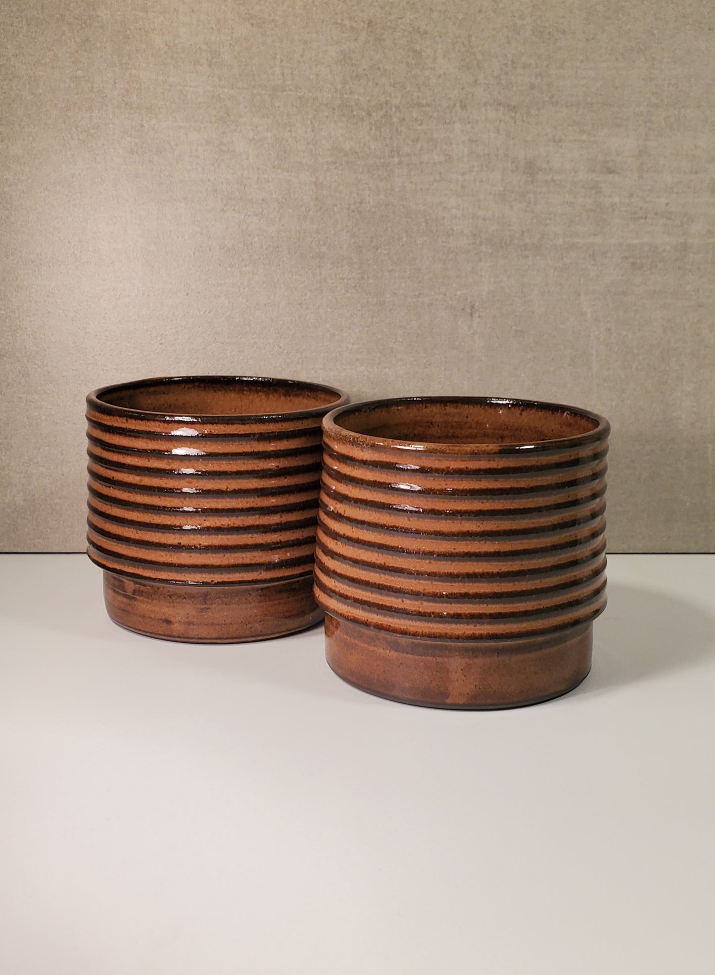 Ribbed Ceramic Cortado Cup / Cappuccino Mug - Amber Glaze