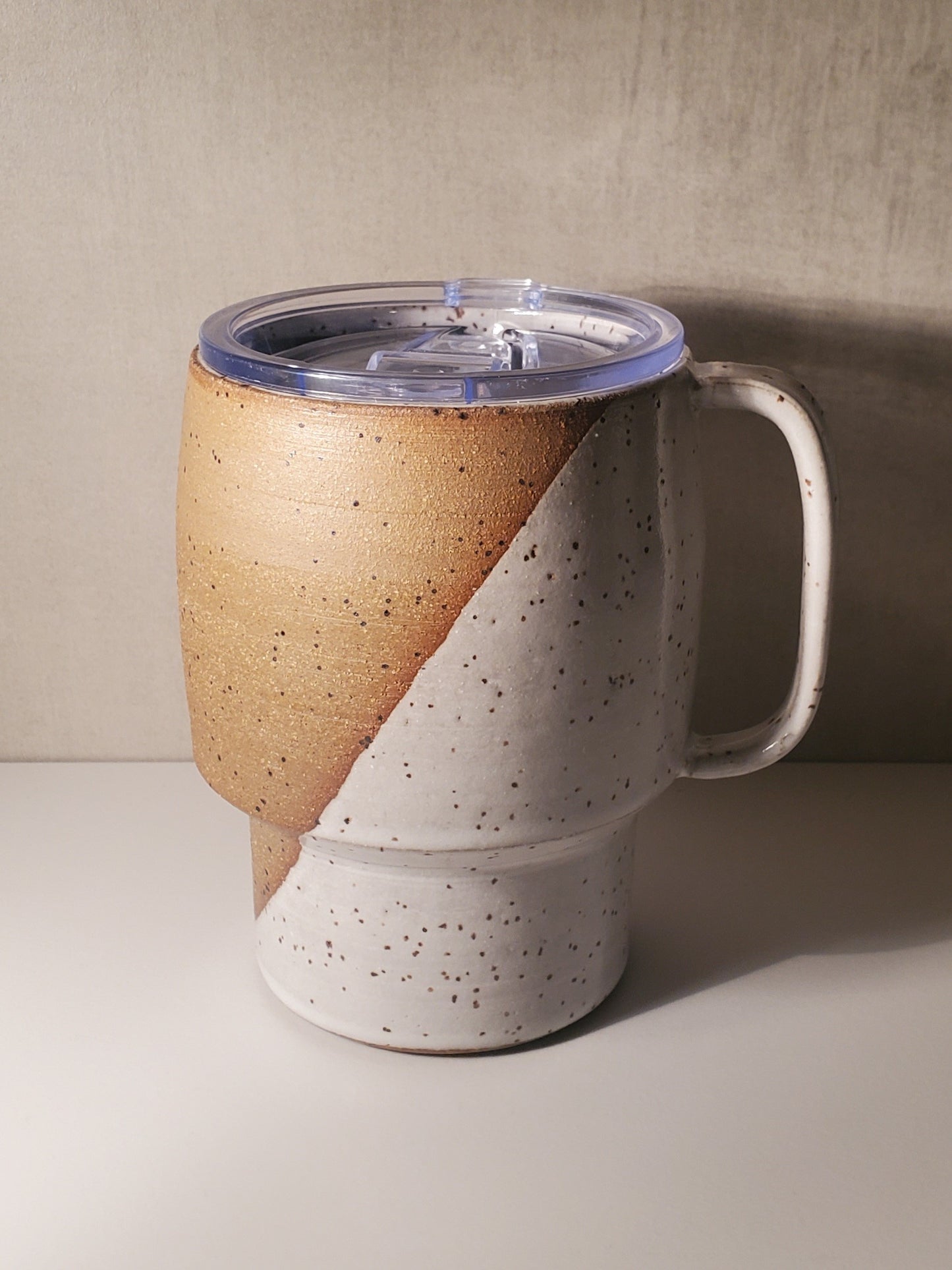 Sideline Travel Mug (Half-Dip In Front Range Modern Speckle Glaze) - Colorado Pottery