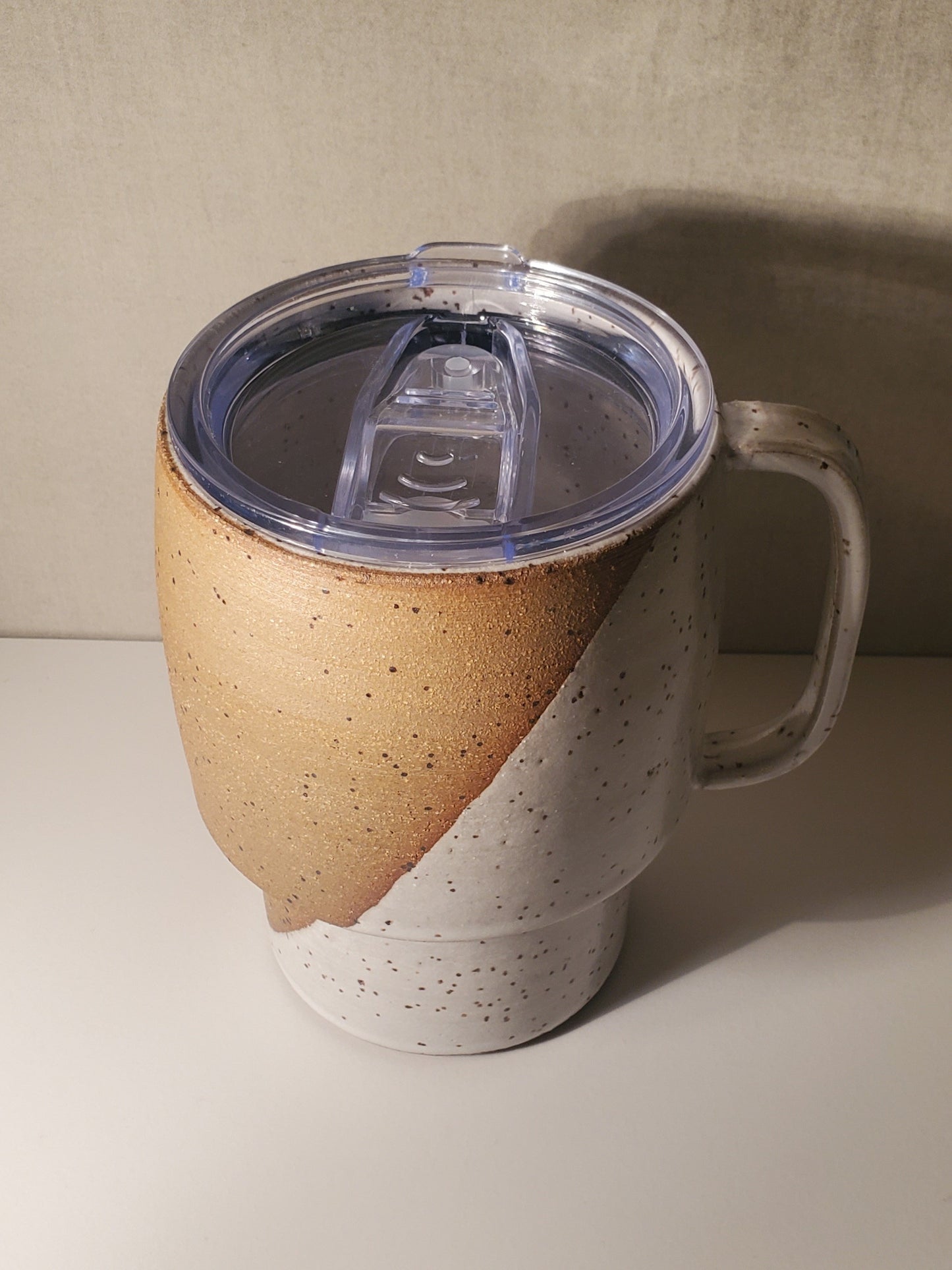 Sideline Travel Mug (Half-Dip In Front Range Modern Speckle Glaze) - Colorado Pottery