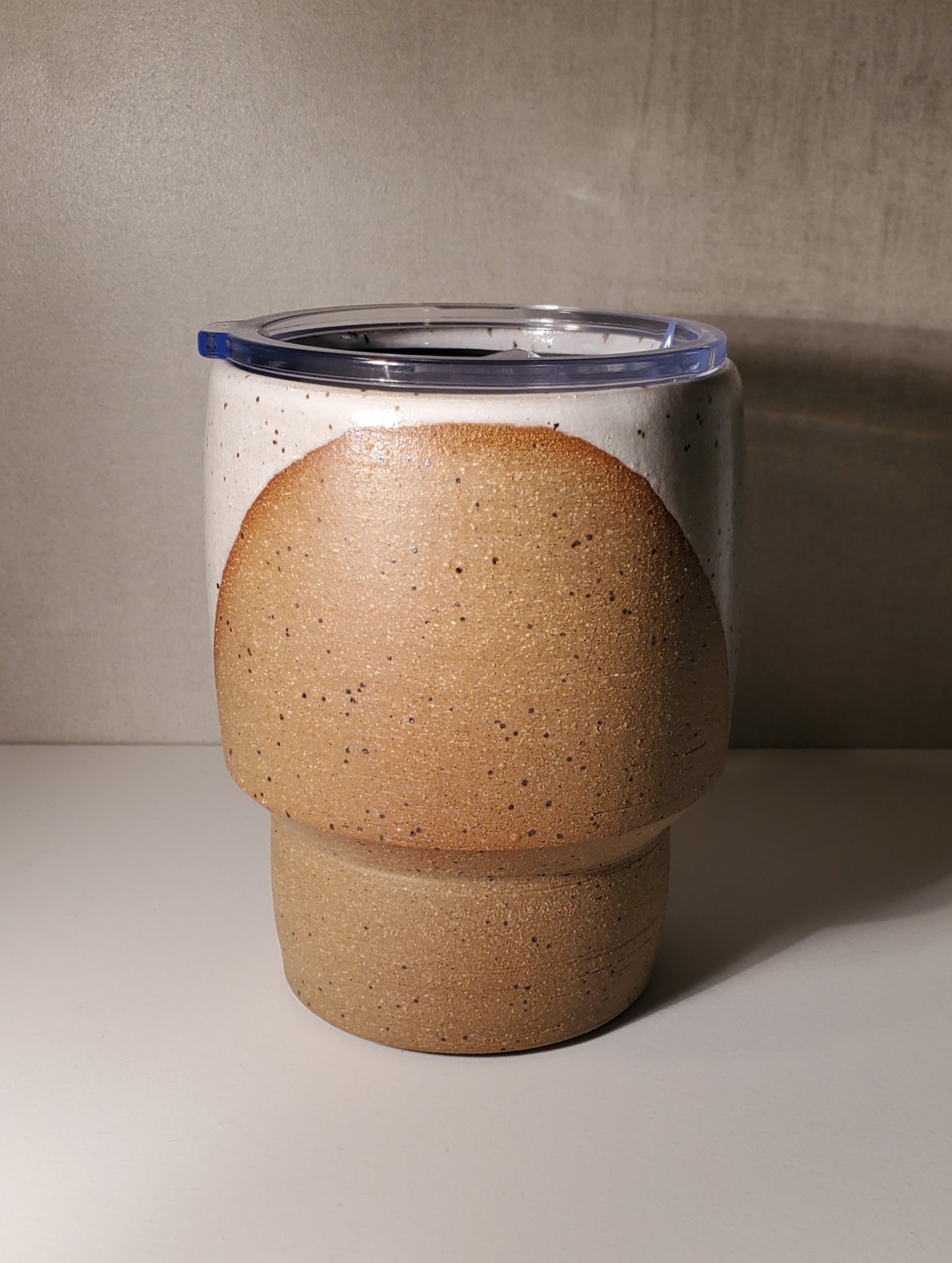 Sideline Ceramic Travel Mug (Matte White Speckle Half Dip Glaze) - Colorado Pottery
