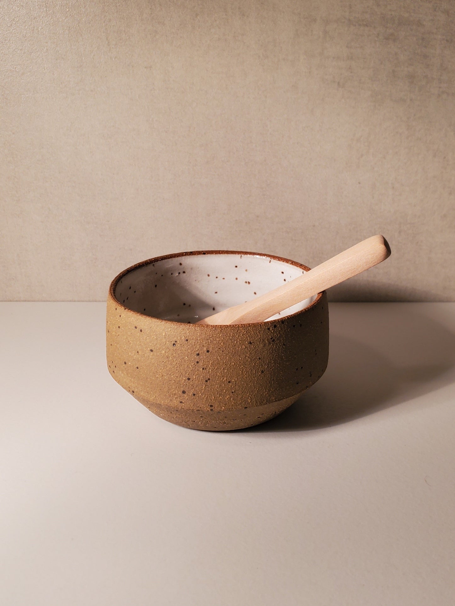 Modern Speckle Salt Bowl w/ Wooden Spoon