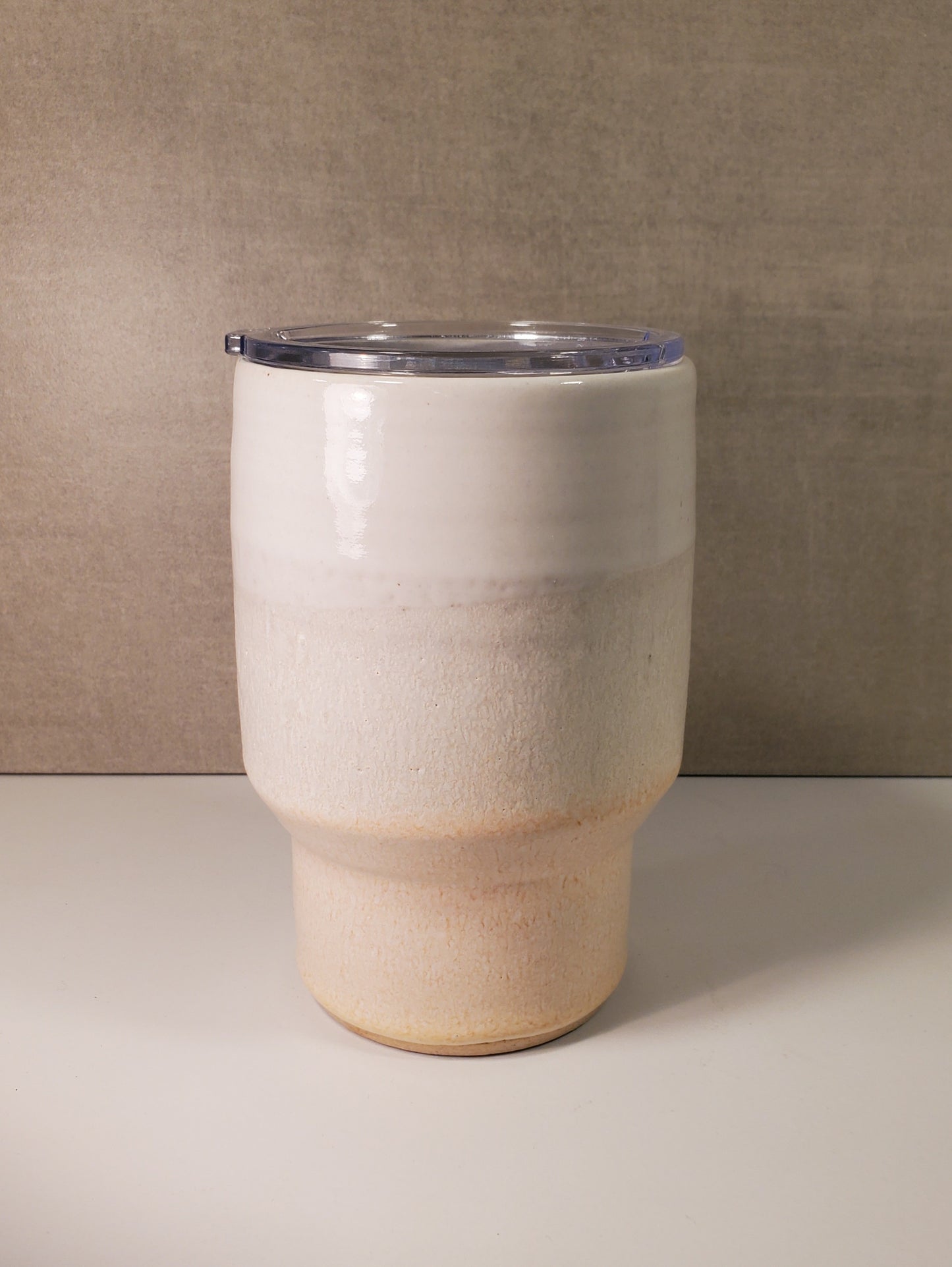 No Handle Reusable Ceramic Travel Mug - Palisade (Peach & White Glaze) - Colorado Pottery