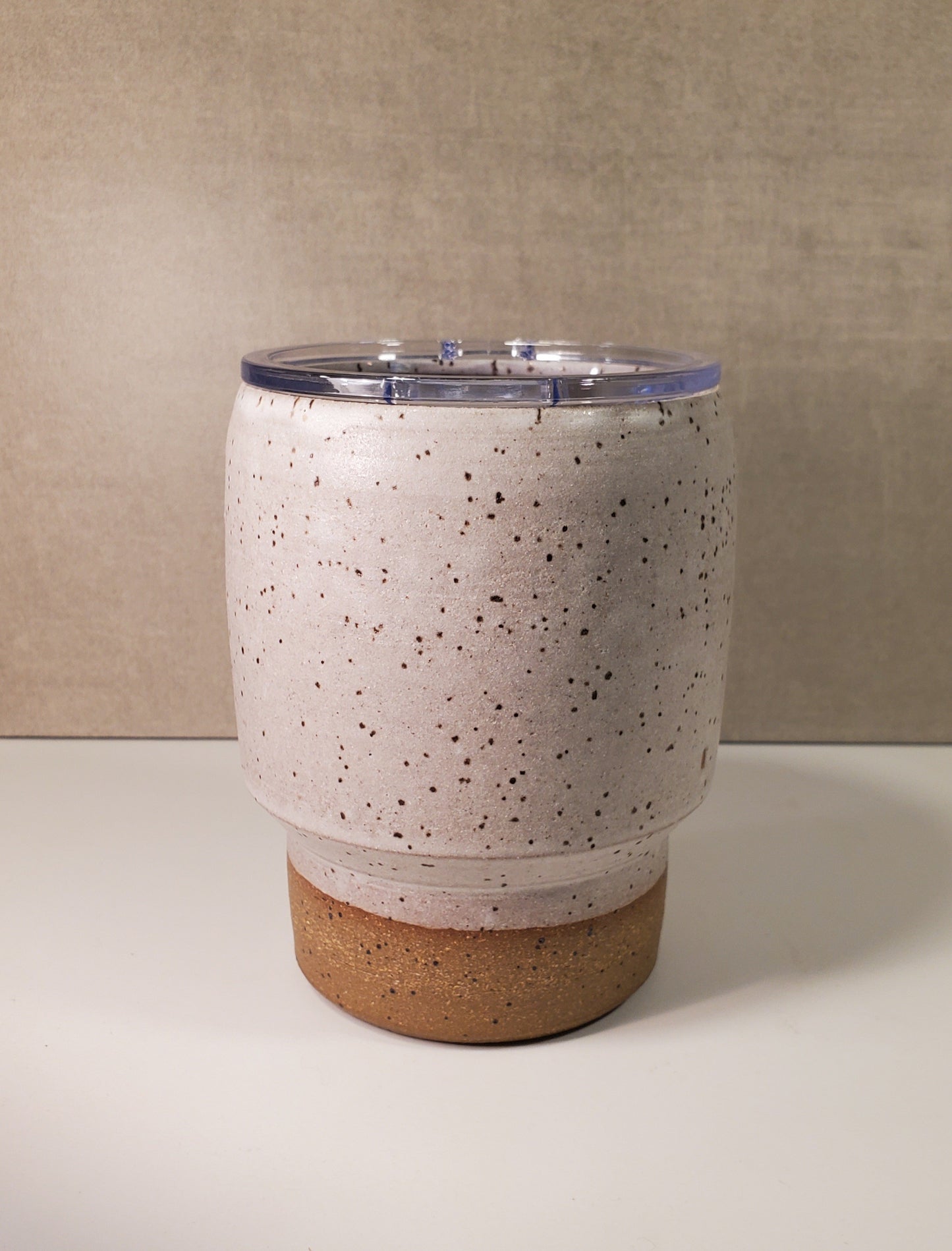 No Handle Reusable Ceramic Travel Mug - Matte White Speckle Glaze *SECONDS SALE*