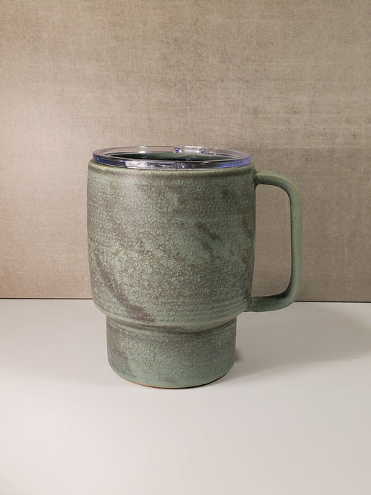Sideline Ceramic Travel Mug (Alpine Tudra Glaze) - Handmade Lidded To Go Mug