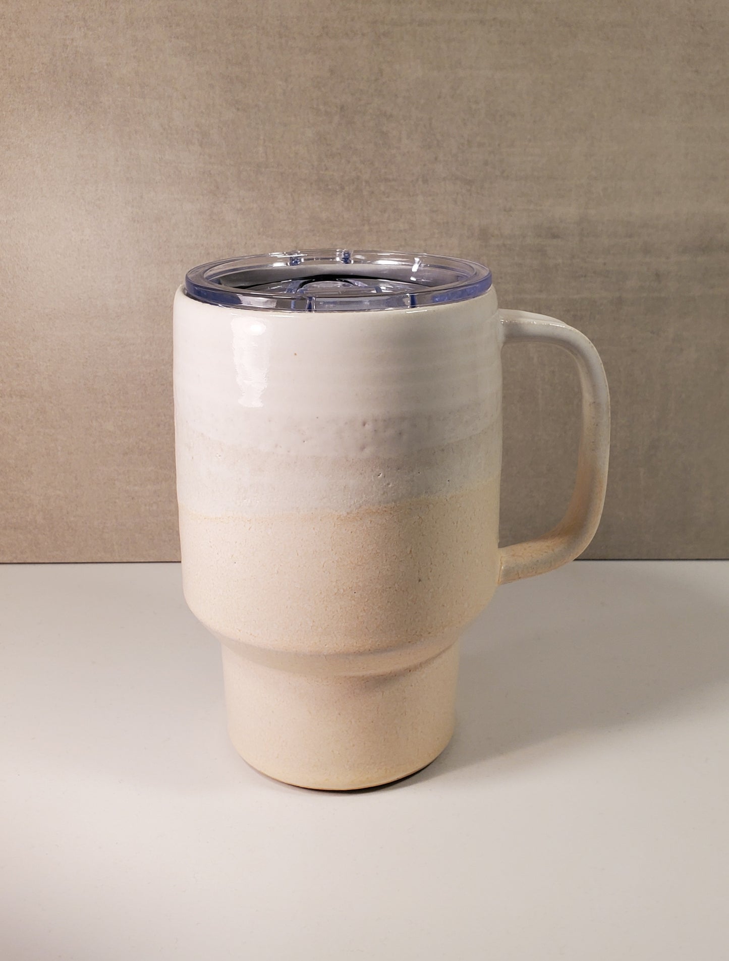 Sideline Ceramic Travel Mug (Peach & White Palisade Glaze) - Colorado Pottery