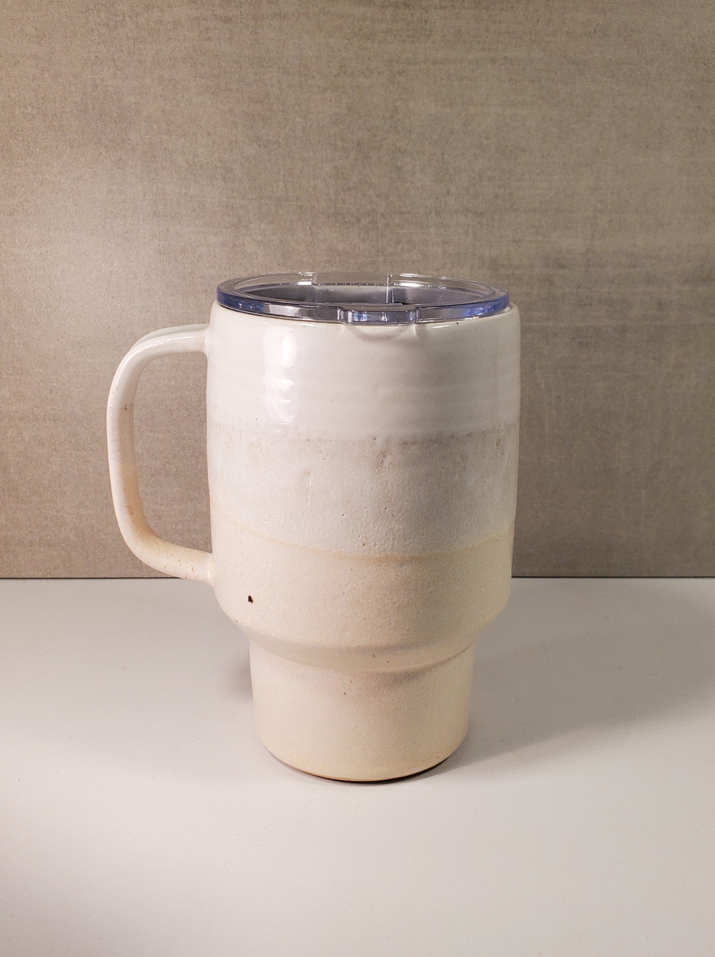 Sideline Ceramic Travel Mug (Peach & White Palisade Glaze) - Colorado Pottery