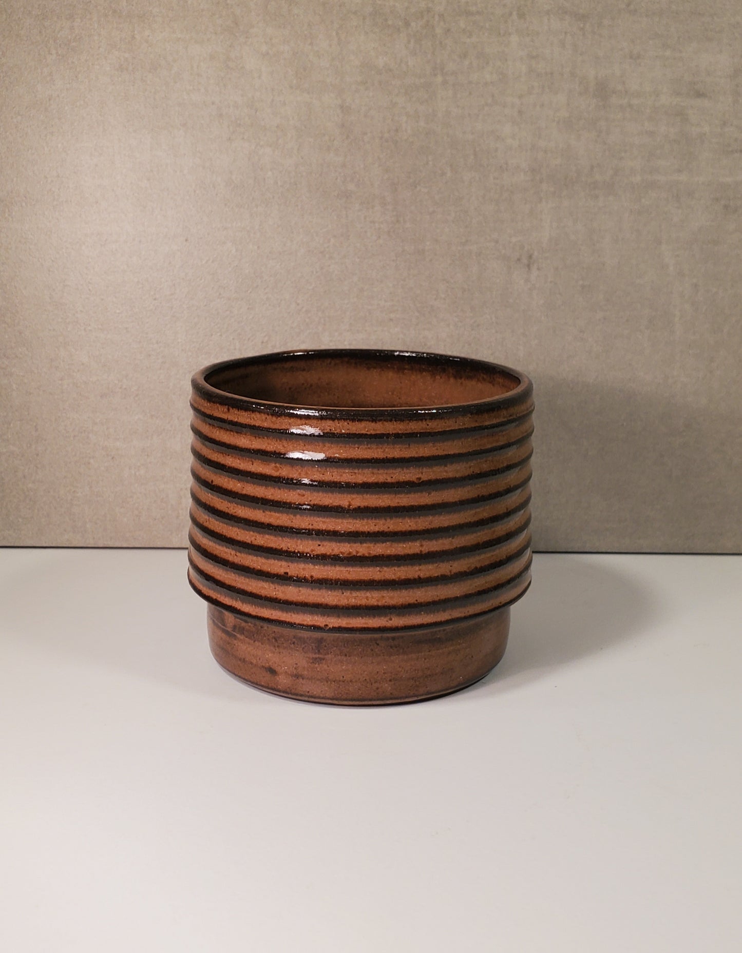 Ribbed Ceramic Cortado Cup / Cappuccino Mug - Amber Glaze