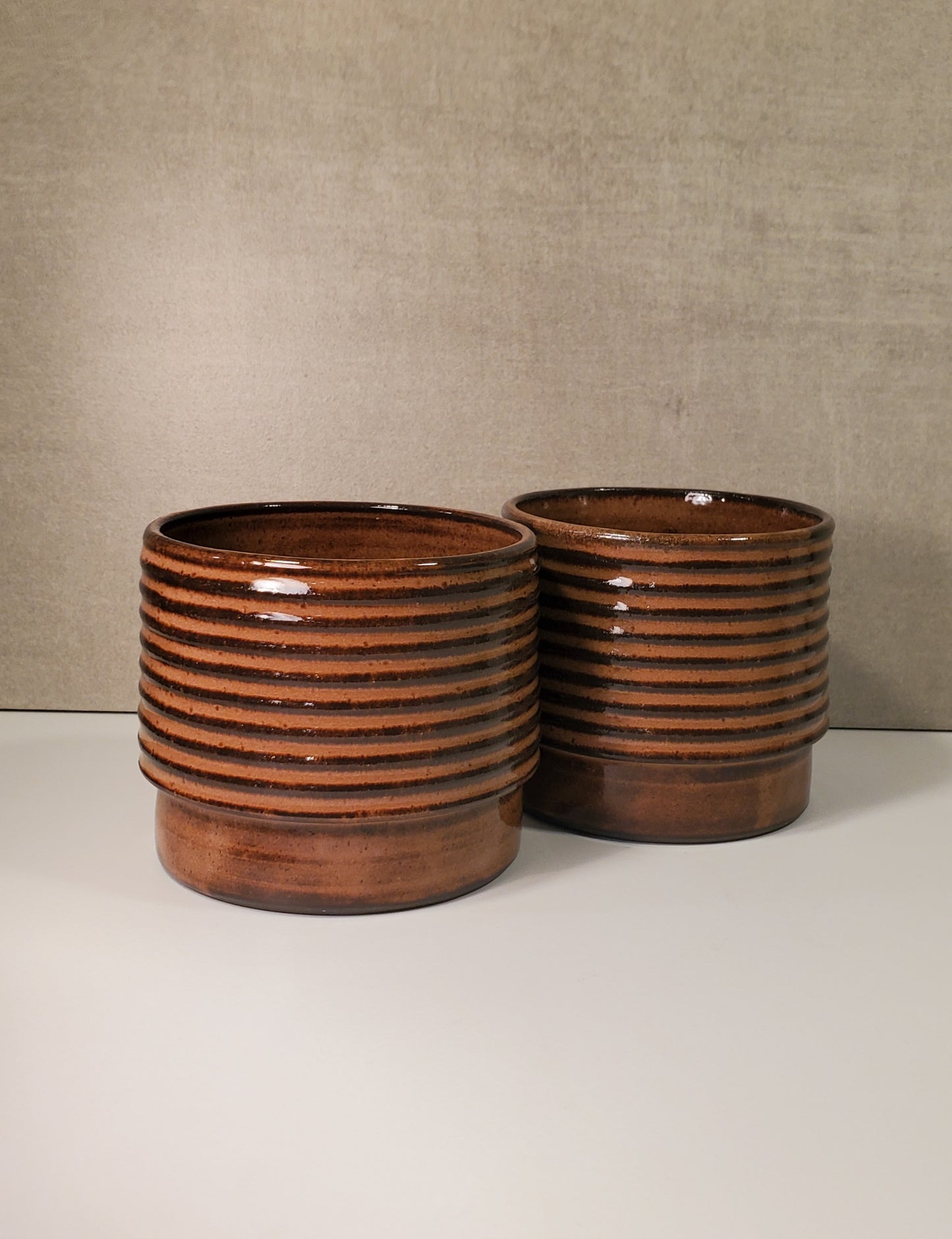 Ribbed Ceramic Cortado Cup / Cappuccino Mug - Amber Glaze