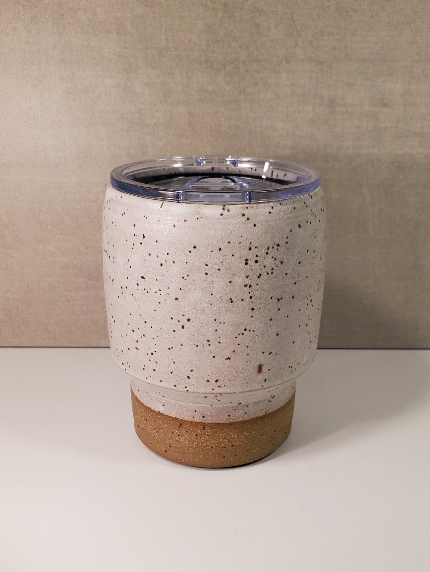 No Handle Reusable Ceramic Travel Mug - Matte White Speckle Glaze *SECONDS SALE*