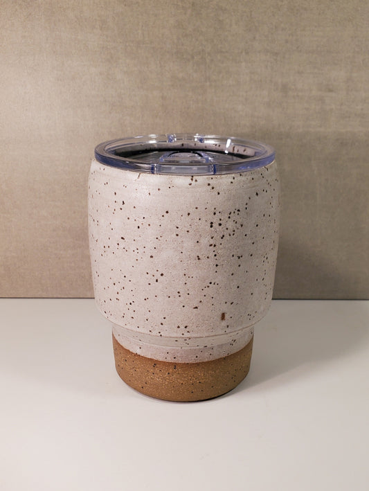 No Handle Reusable Ceramic Travel Mug - Matte White Speckle Glaze *SECONDS SALE*