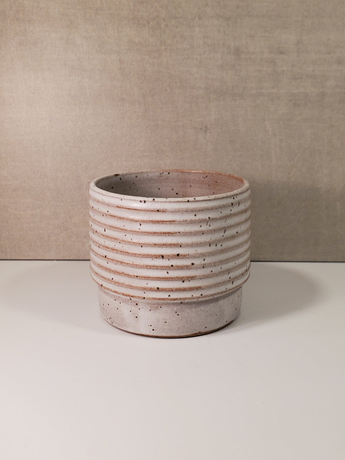 Ribbed Ceramic Cortado Cup - Matte White Glaze