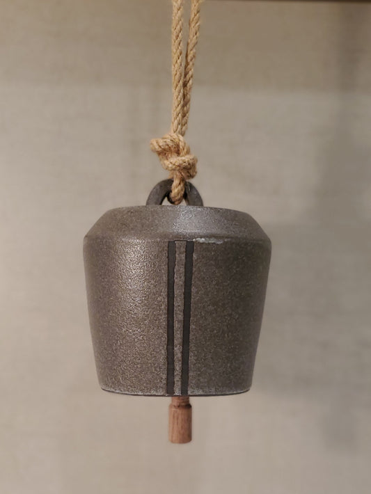 Hanging, Wheel Thrown Ceramic Bell - Nouvelle Double Stripe (Gray)