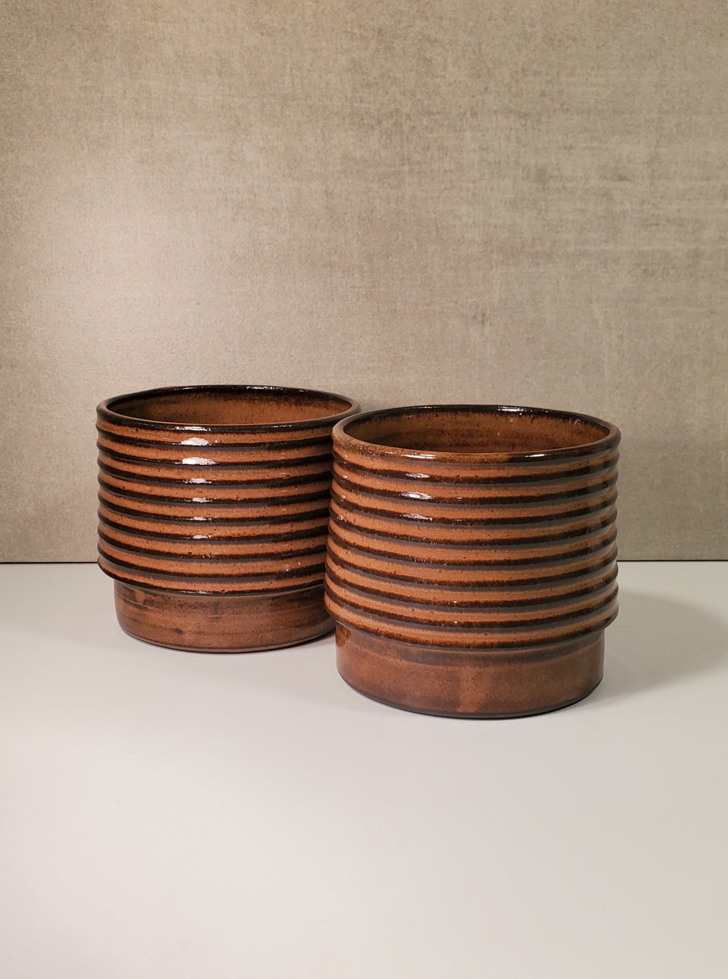 Ribbed Ceramic Cortado Cup / Cappuccino Mug - Amber Glaze