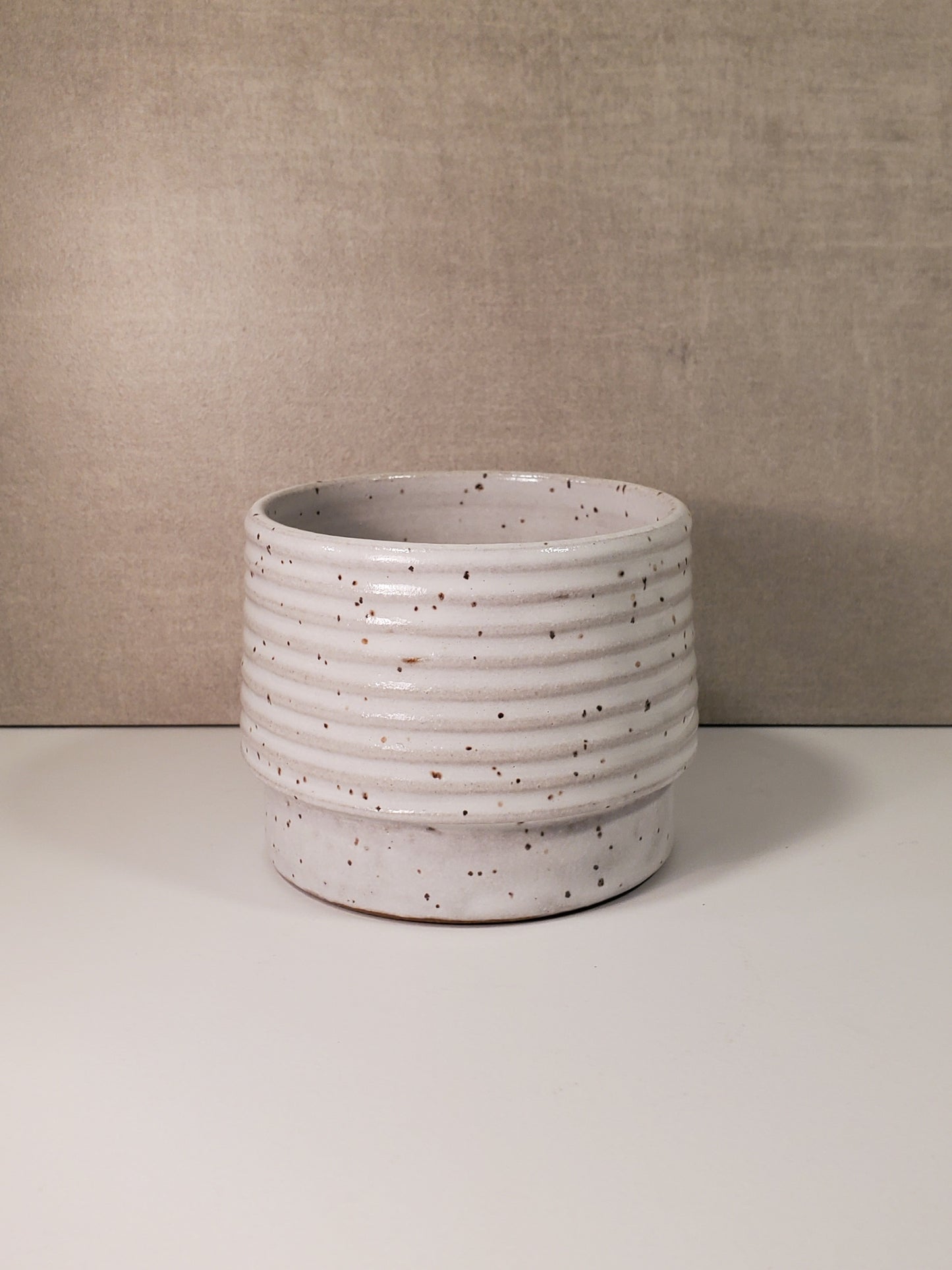 Ribbed Ceramic Cortado Cup - Front Range Modern White Speckle Glaze