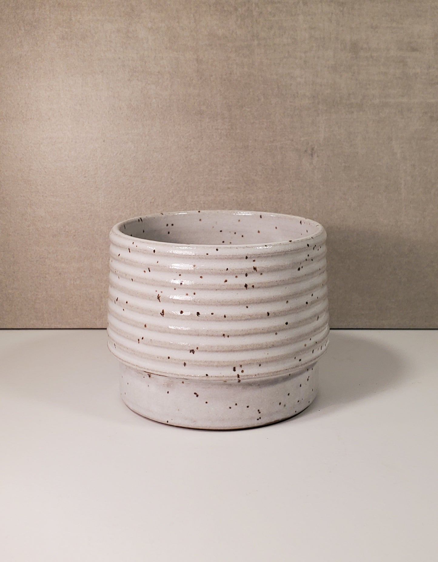 Ribbed Ceramic Cortado Cup - Front Range Modern White Speckle Glaze
