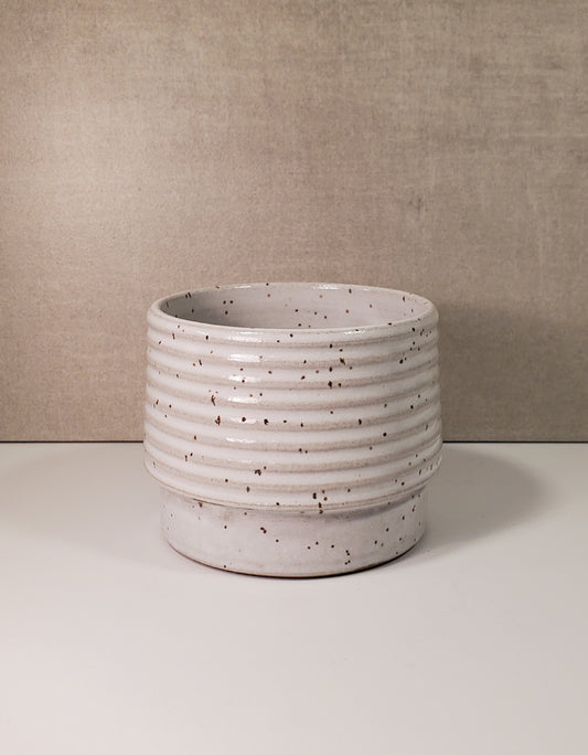 Ribbed Ceramic Cortado Cup - Front Range Modern White Speckle Glaze