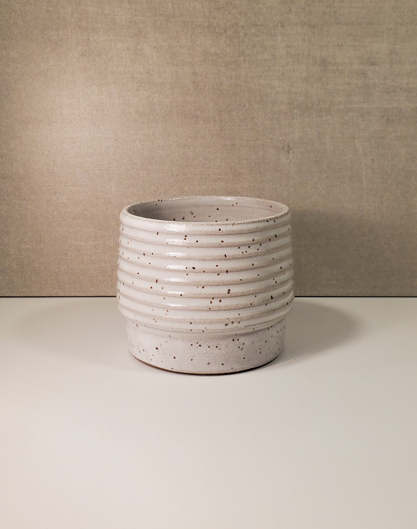 Ribbed Ceramic Cortado Cup - Front Range Modern White Speckle Glaze