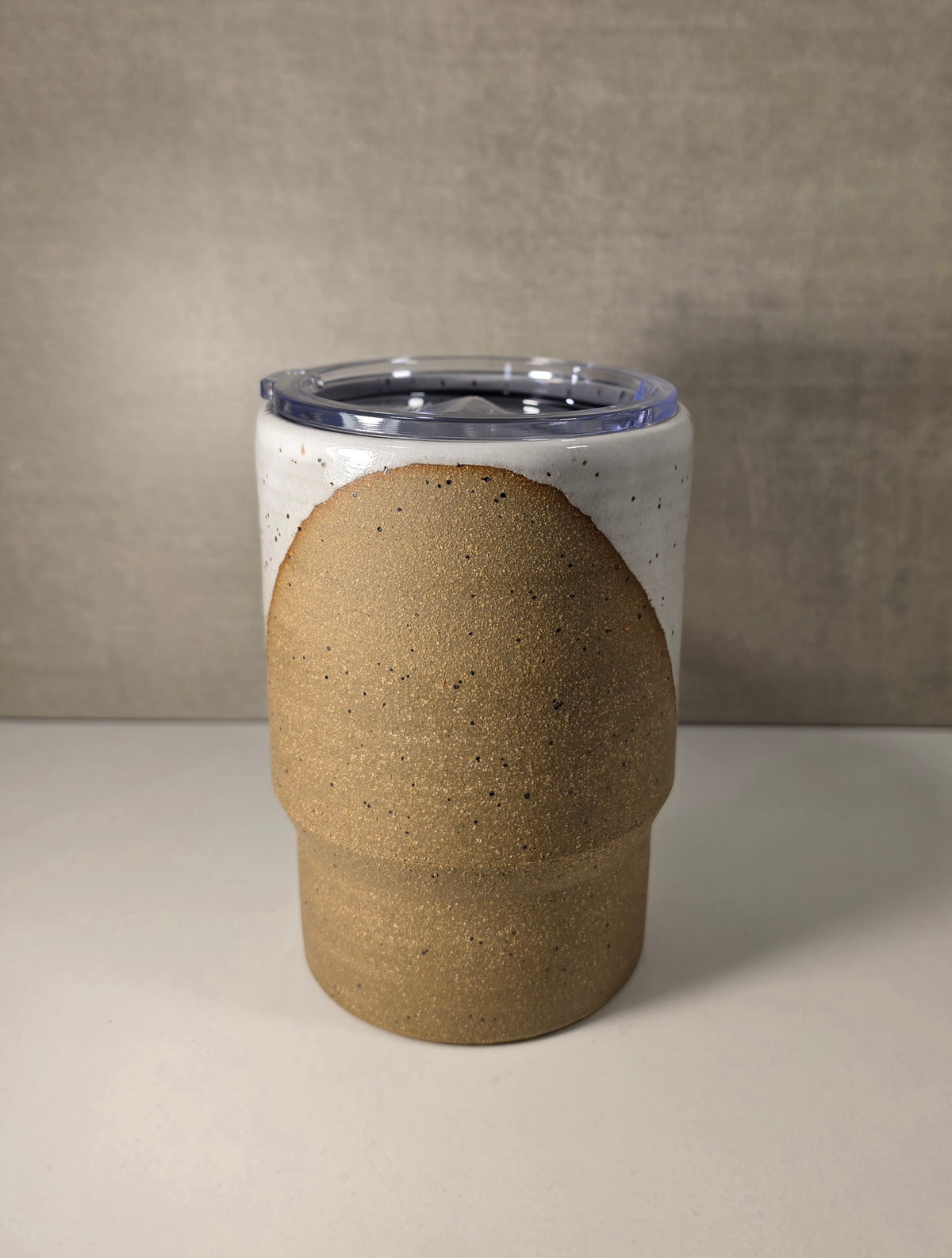 Sideline Travel Mug Half-Dip (White, Front Range Modern Speckle Glaze) - Colorado Pottery