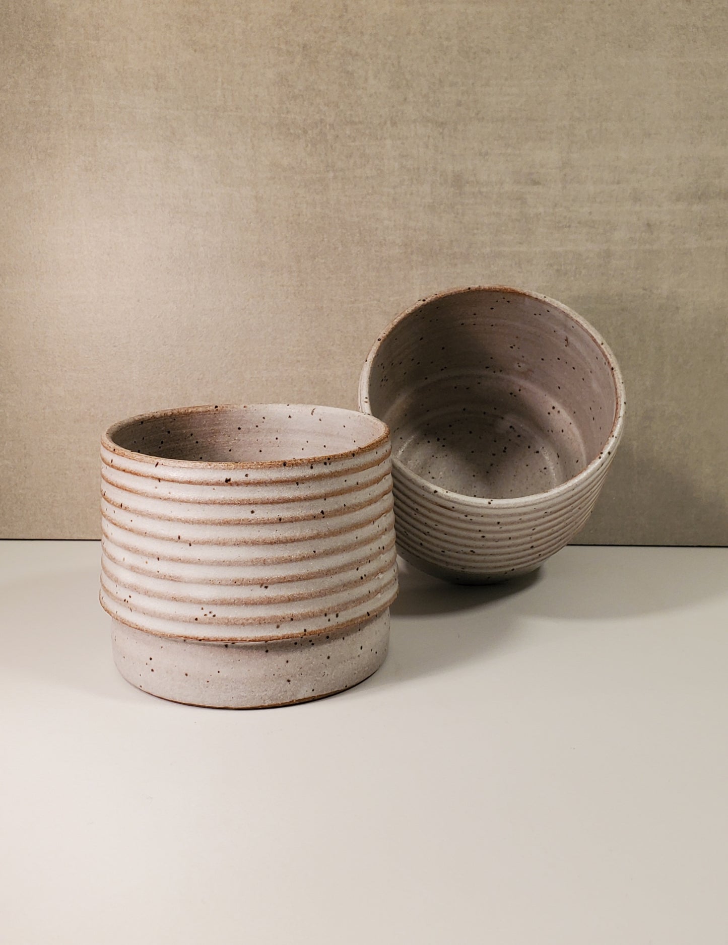 Ribbed Ceramic Cortado Cup - Matte White Glaze