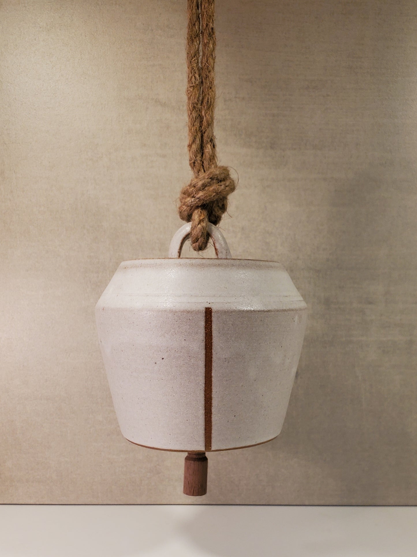 Hanging, Wheel Thrown Ceramic Bell - Nouvelle Collection (White Stripe)