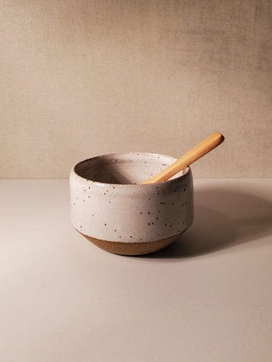 Modern Speckle Salt Bowl w/ Wooden Spoon