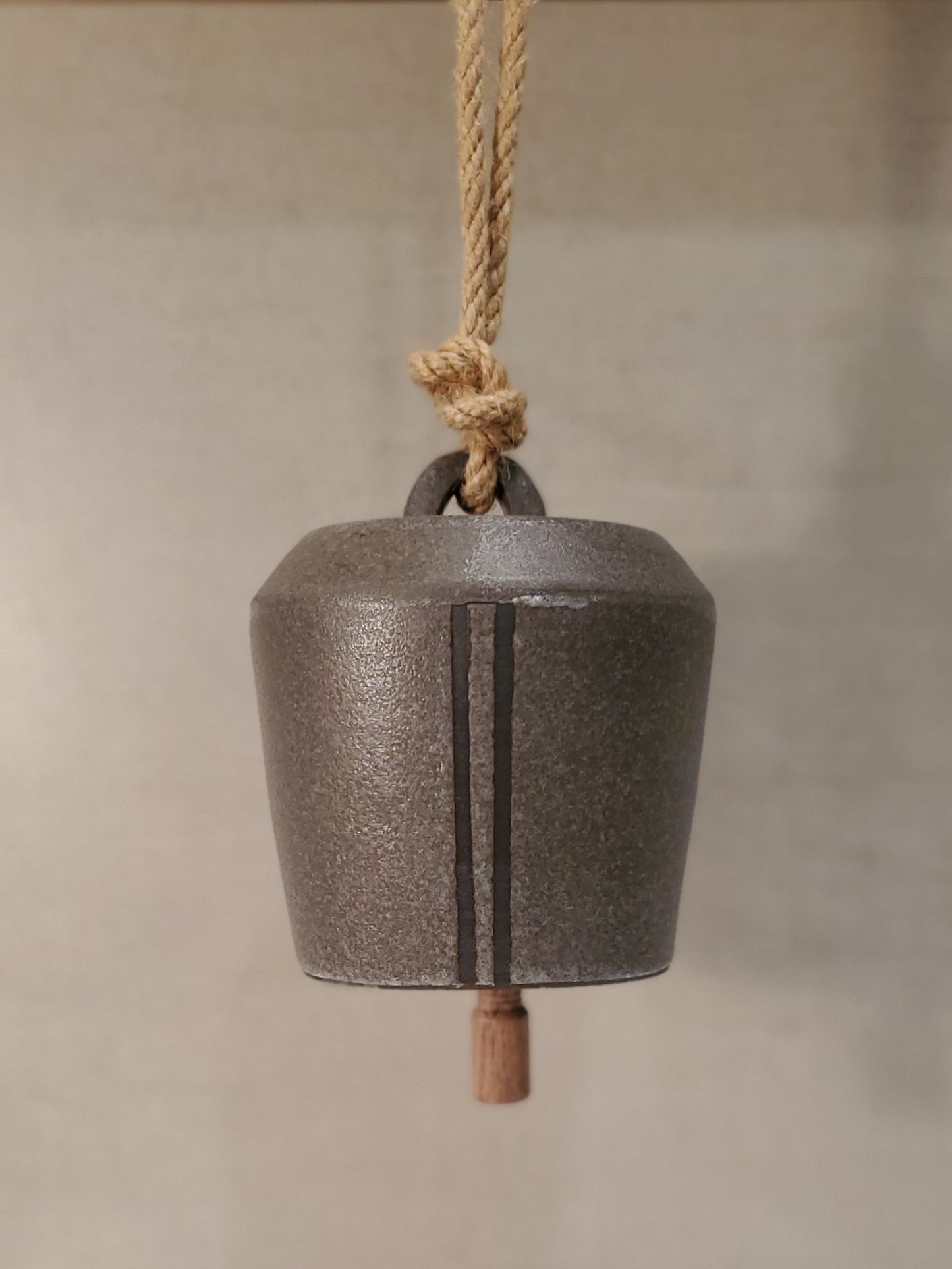 Hanging, Wheel Thrown Ceramic Bell - Nouvelle Double Stripe (Gray)