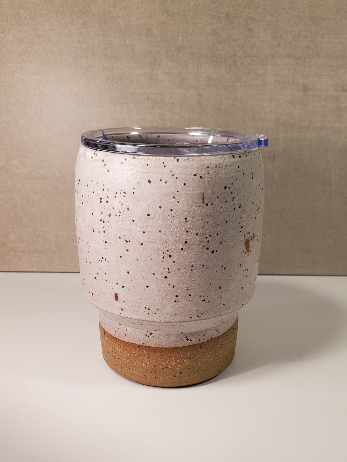 No Handle Reusable Ceramic Travel Mug - Matte White Speckle Glaze *SECONDS SALE*