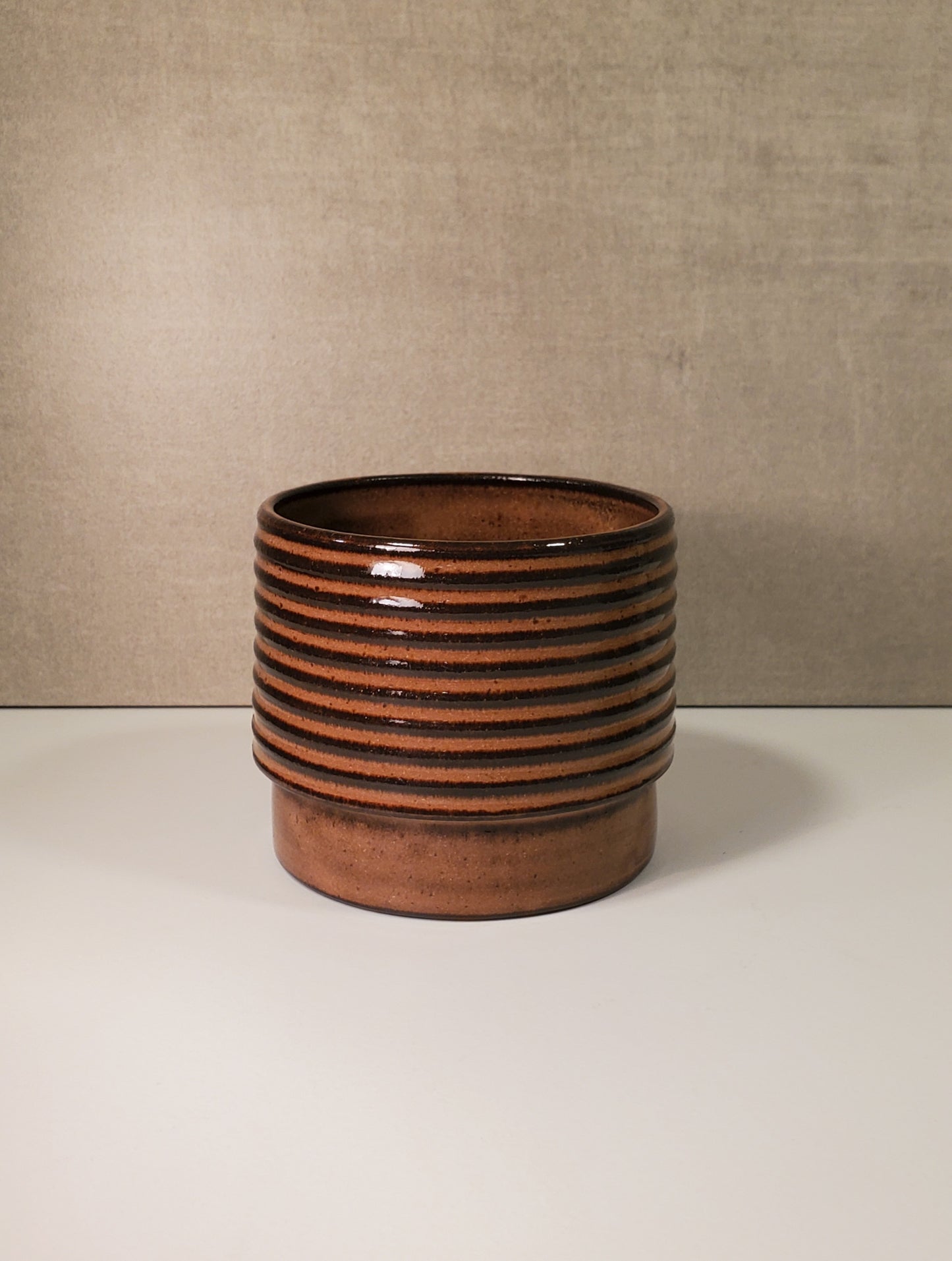 Ribbed Ceramic Cortado Cup / Cappuccino Mug - Amber Glaze