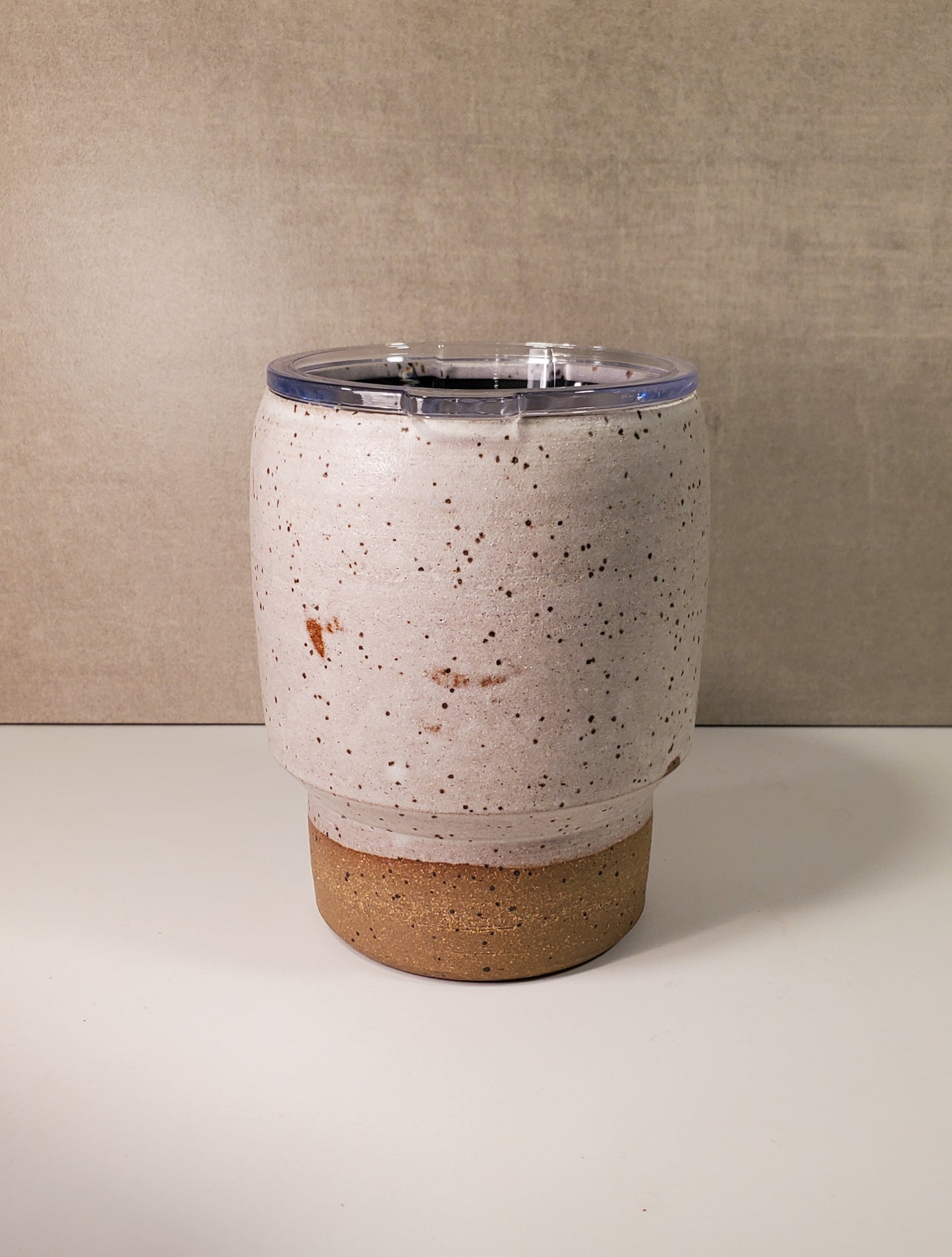 No Handle Reusable Ceramic Travel Mug - Matte White Speckle Glaze *SECONDS SALE*