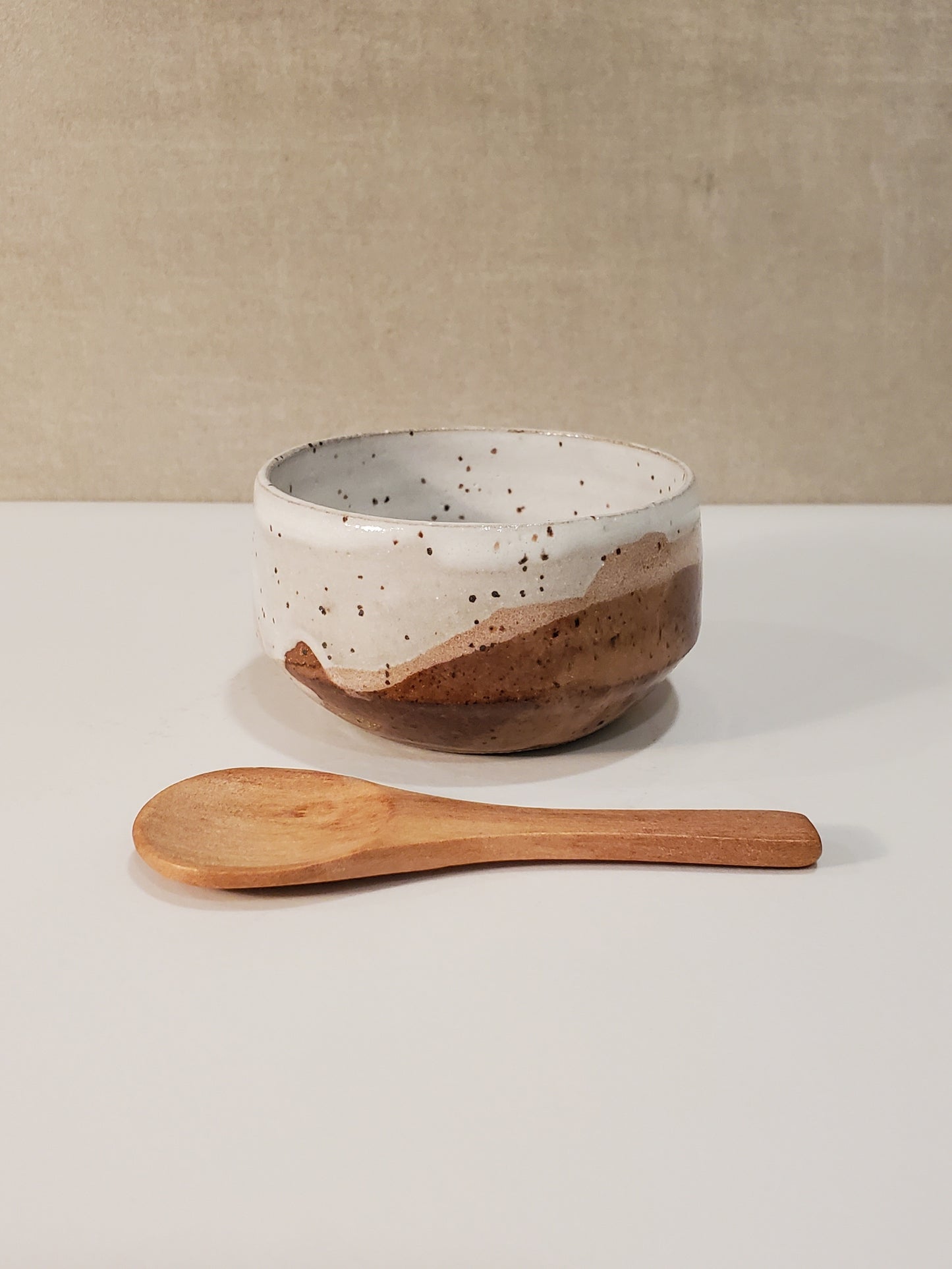 Ceramic Salt Bowl w/ Wooden Spoon - Great Sand Dune Glaze