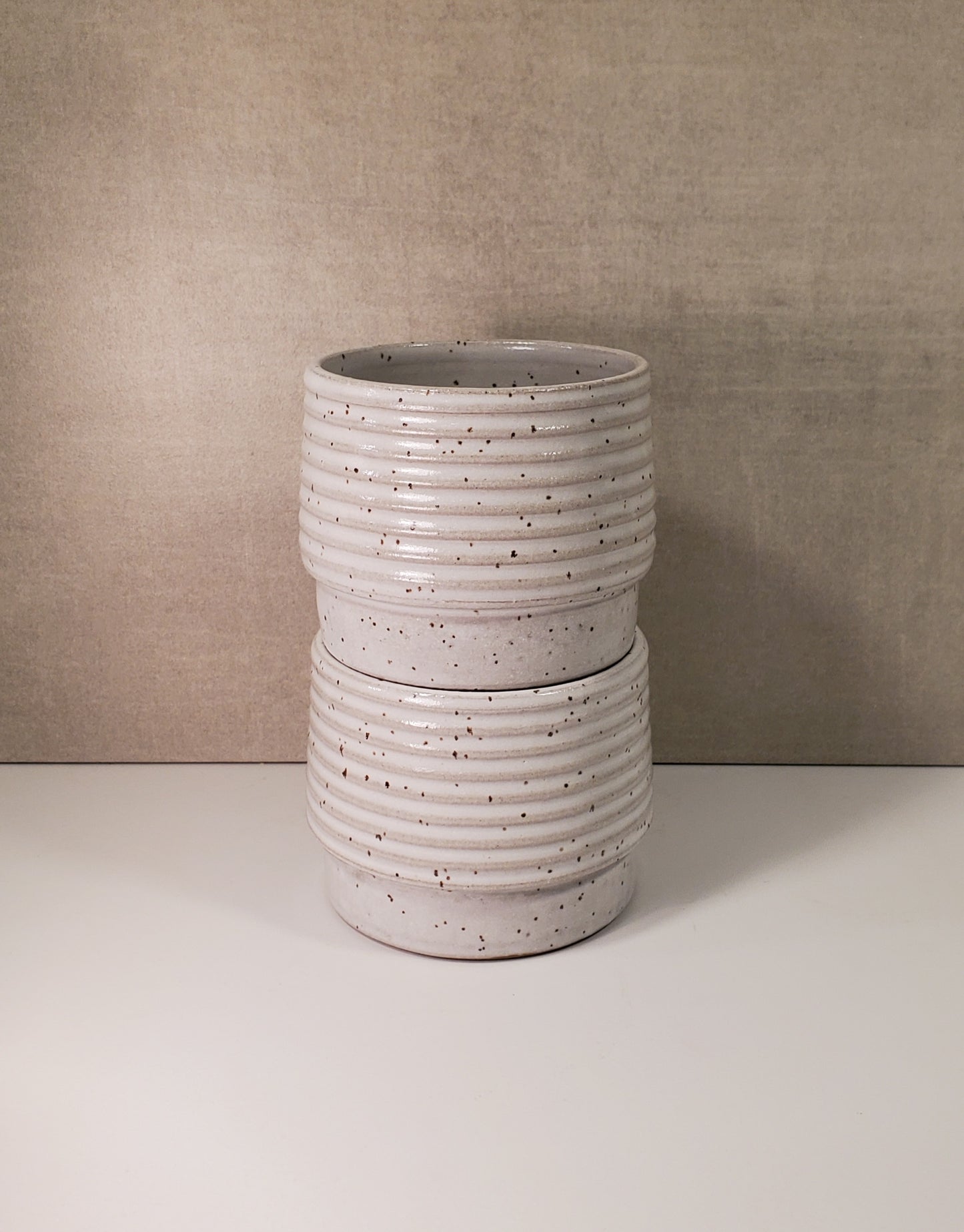 Ribbed Ceramic Cortado Cup - Front Range Modern White Speckle Glaze