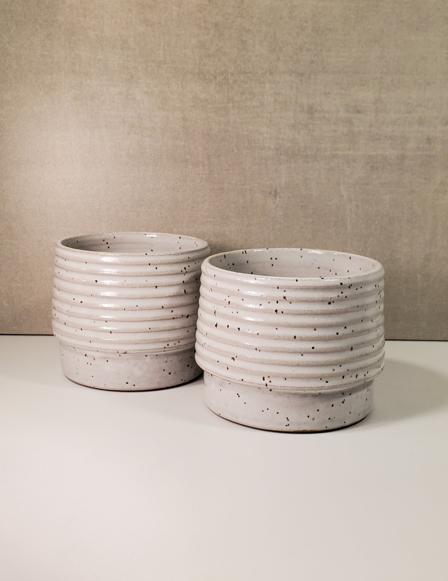 Ribbed Ceramic Cortado Cup - Front Range Modern White Speckle Glaze