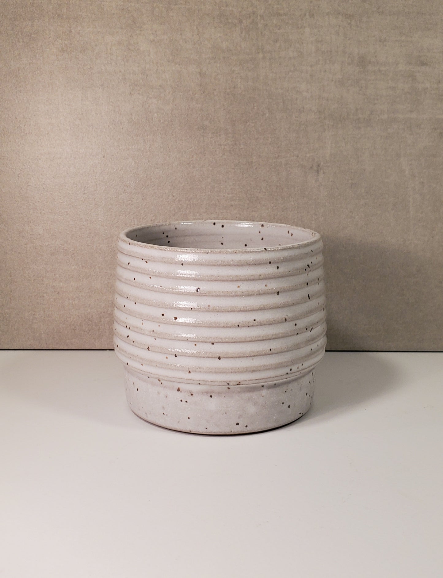 Ribbed Ceramic Cortado Cup - Front Range Modern White Speckle Glaze